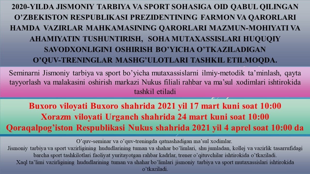 O’QUV-TRENINGLAR MASHG’ULOTLARI TASHKIL ETILMOQDA.